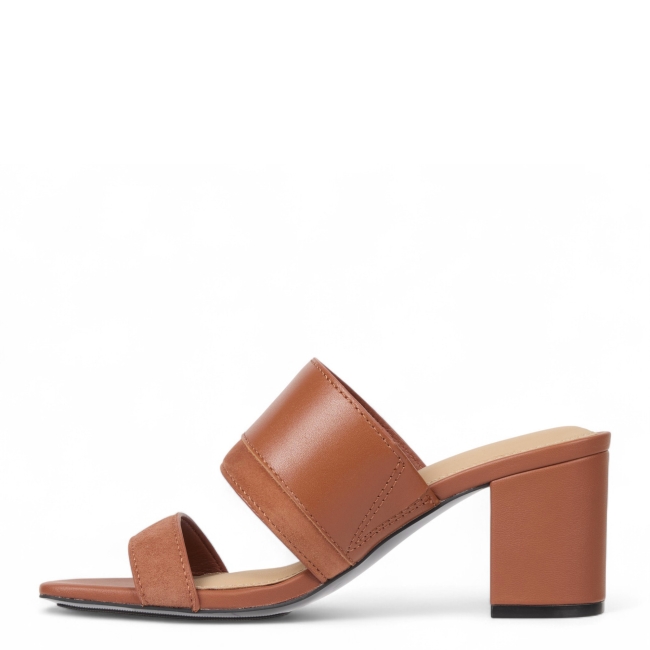 LEATHER & SUEDE BLOCK HEEL MUL