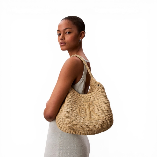 BOLD CK RAFFIA LG SHOULDER BAG