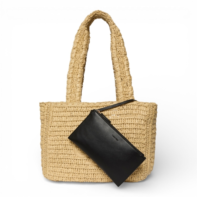 BOLD CK RAFFIA MEDIUM TOTE