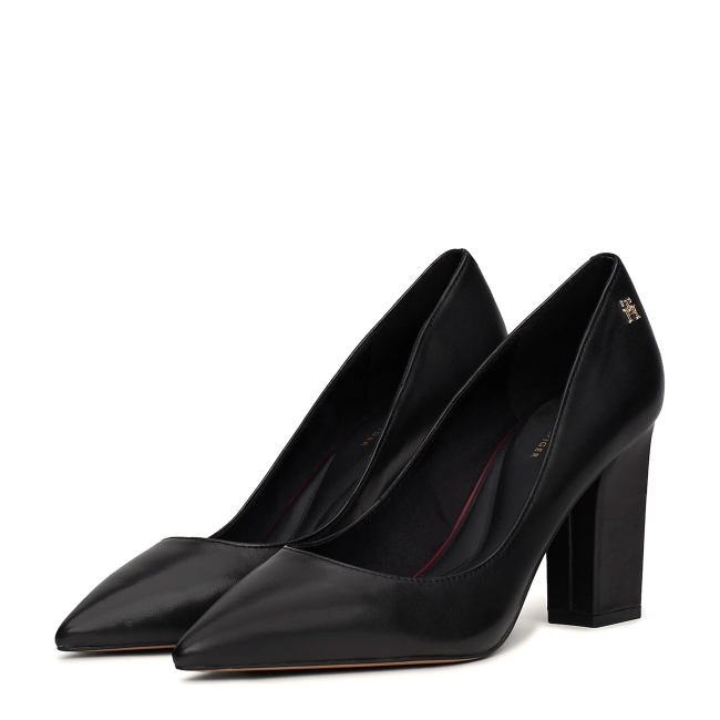 BLOCK HEEL POINTED PUMP LEATHE