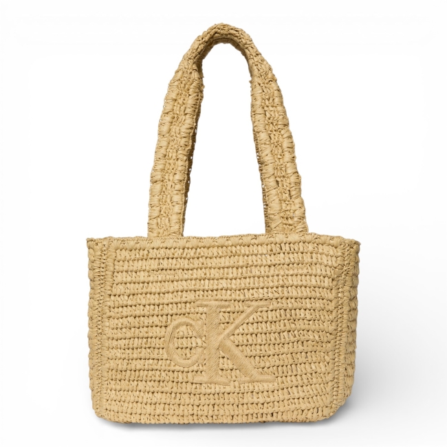 BOLD CK RAFFIA MEDIUM TOTE