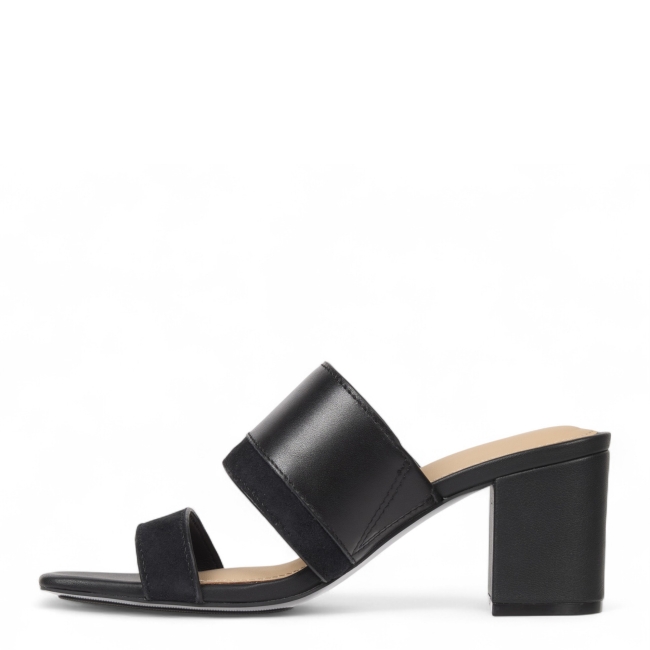 LEATHER & SUEDE BLOCK HEEL MUL