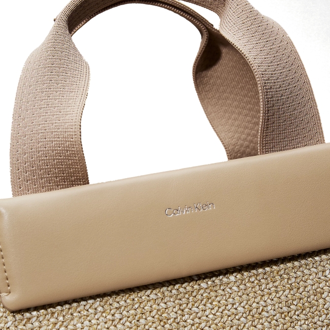 CK RAFFIA SMALL TOTE CROSSBODY